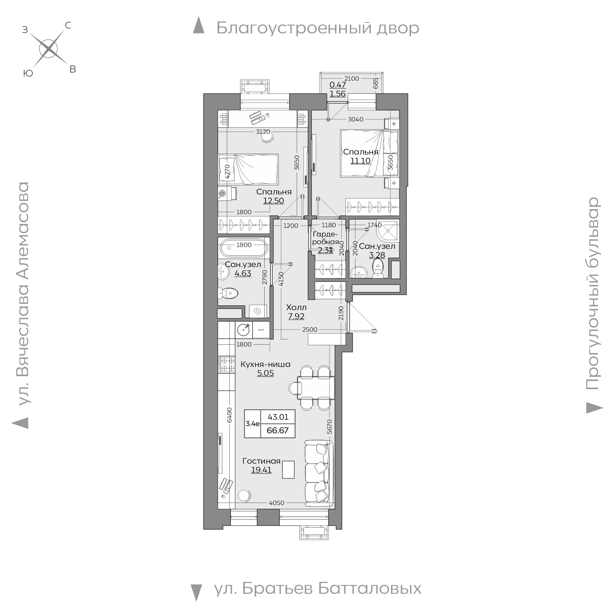 Планировка с размерами — квартиры в новостройках Казани