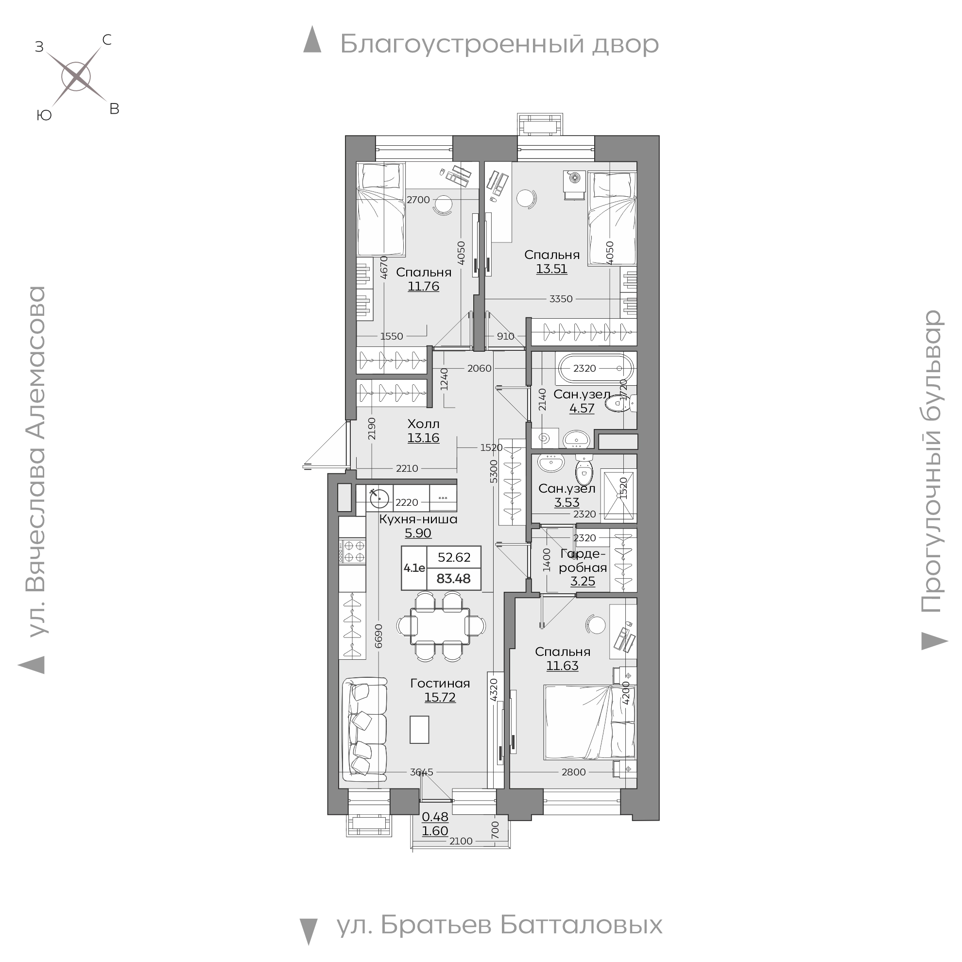 Планировка с размерами — квартиры в новостройках Казани