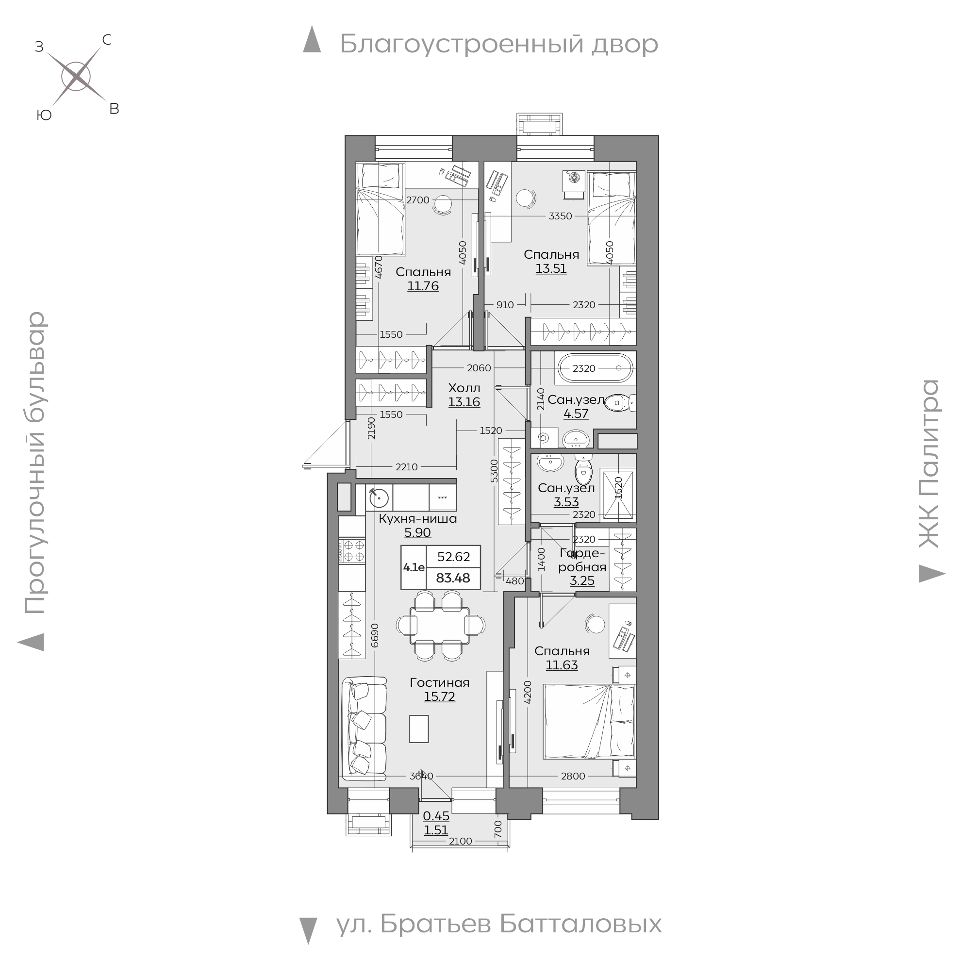 Планировка с размерами — квартиры в новостройках Казани