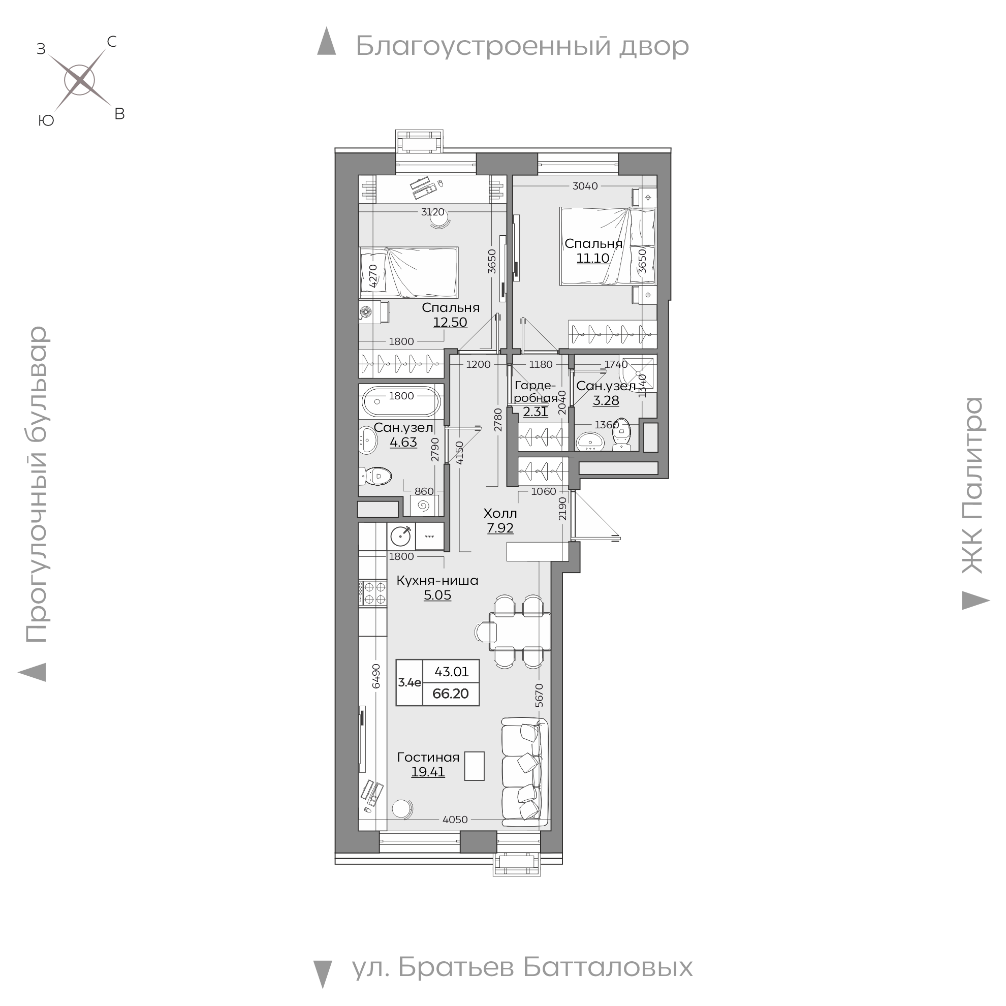 Планировка с размерами — квартиры в новостройках Казани