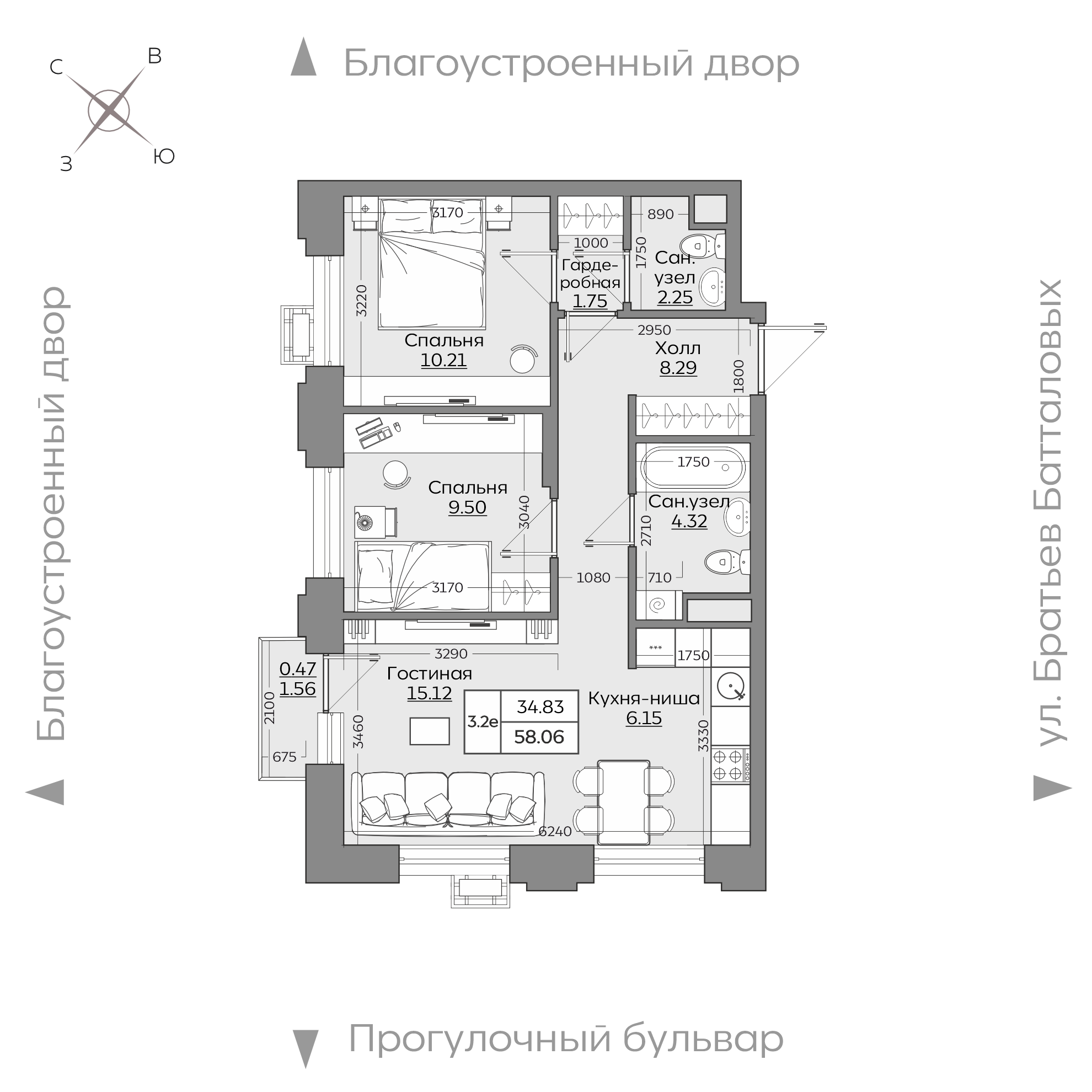 Планировка с размерами — квартиры в новостройках Казани
