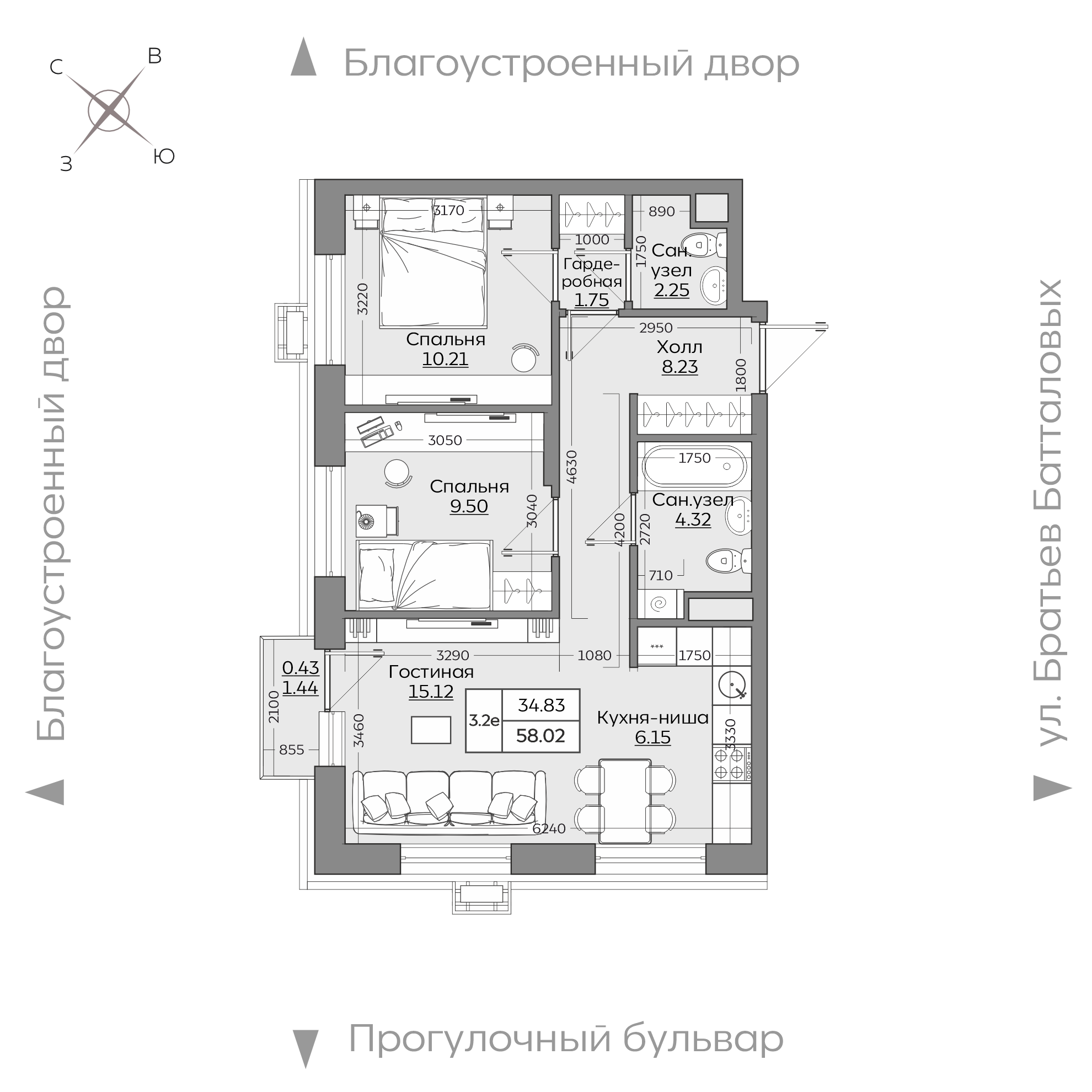 Планировка с размерами — квартиры в новостройках Казани
