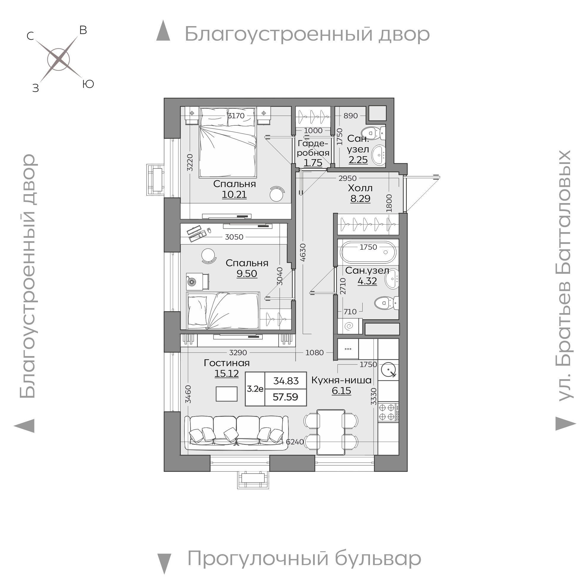 Планировка с размерами — квартиры в новостройках Казани