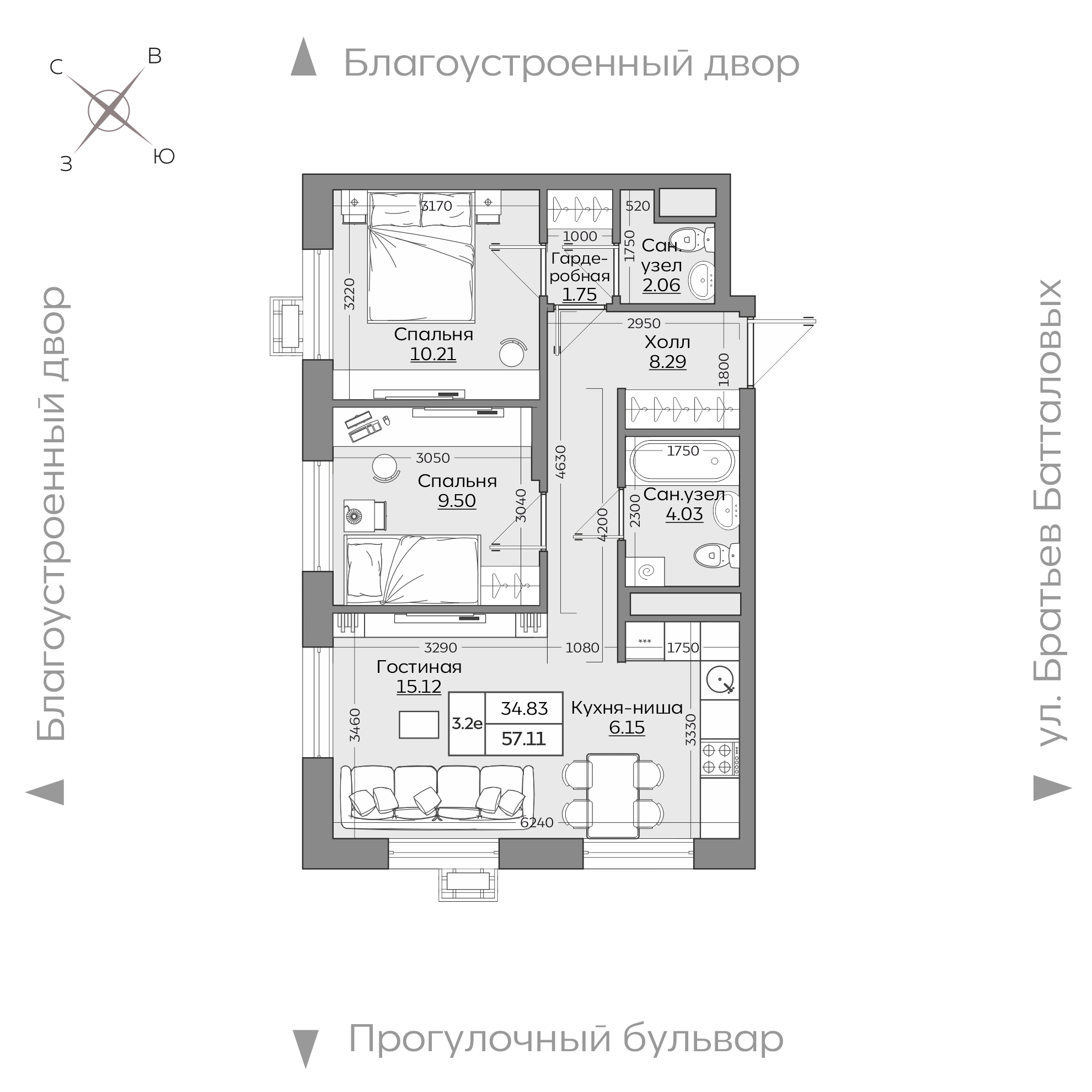 Планировка с размерами — квартиры в новостройках Казани